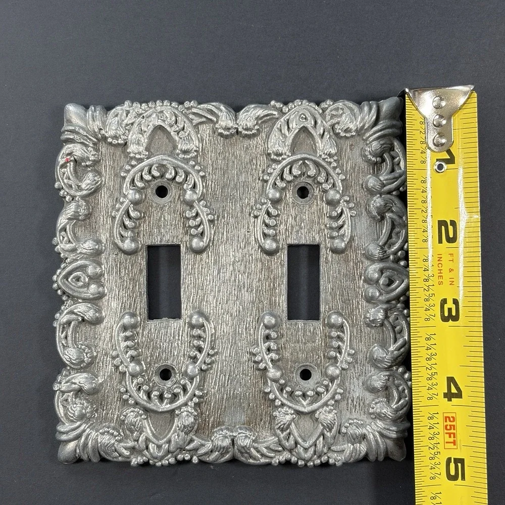 Vintage‎ Pearl Maid Ornate Metal Double-Gang Light Switch Plate